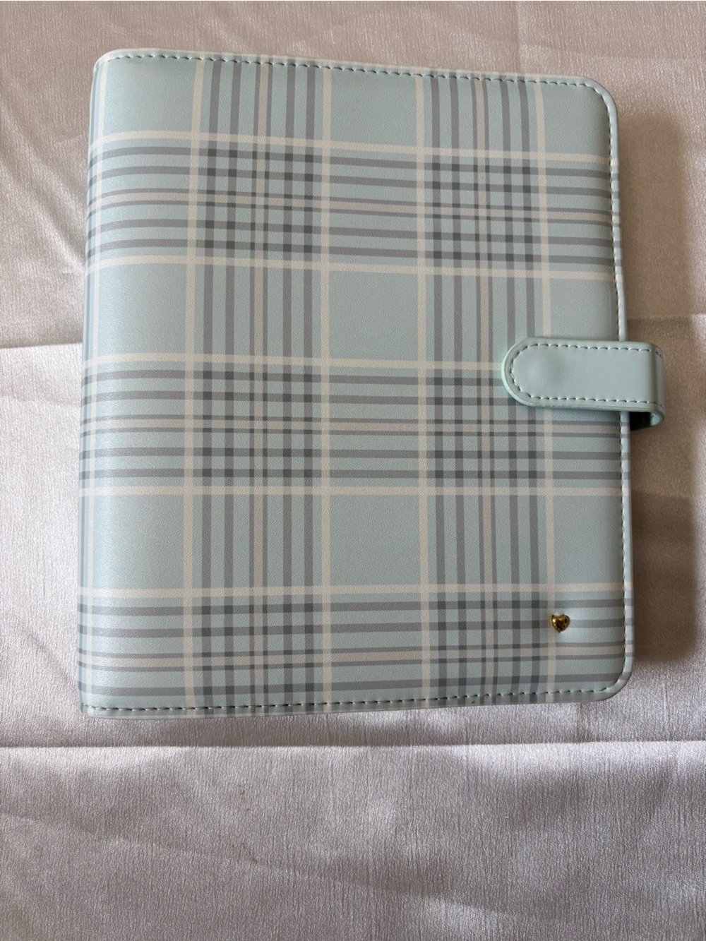 Franklin Covey Light Blue and White Plaid Planner Folio with Heart Accent